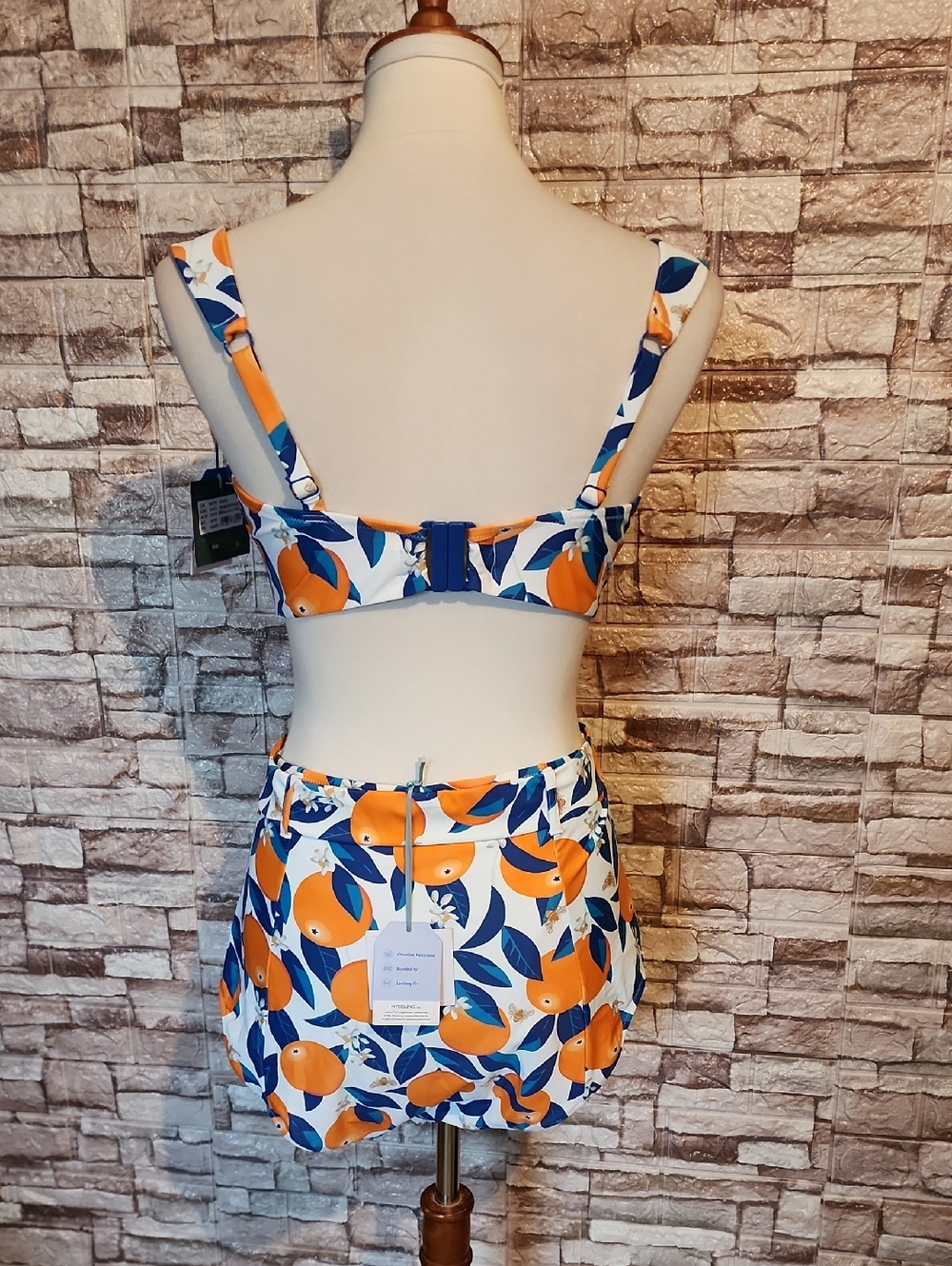 Panache Vintage Inspired Orange Print High-Waist Swim - Picture 2 of 9